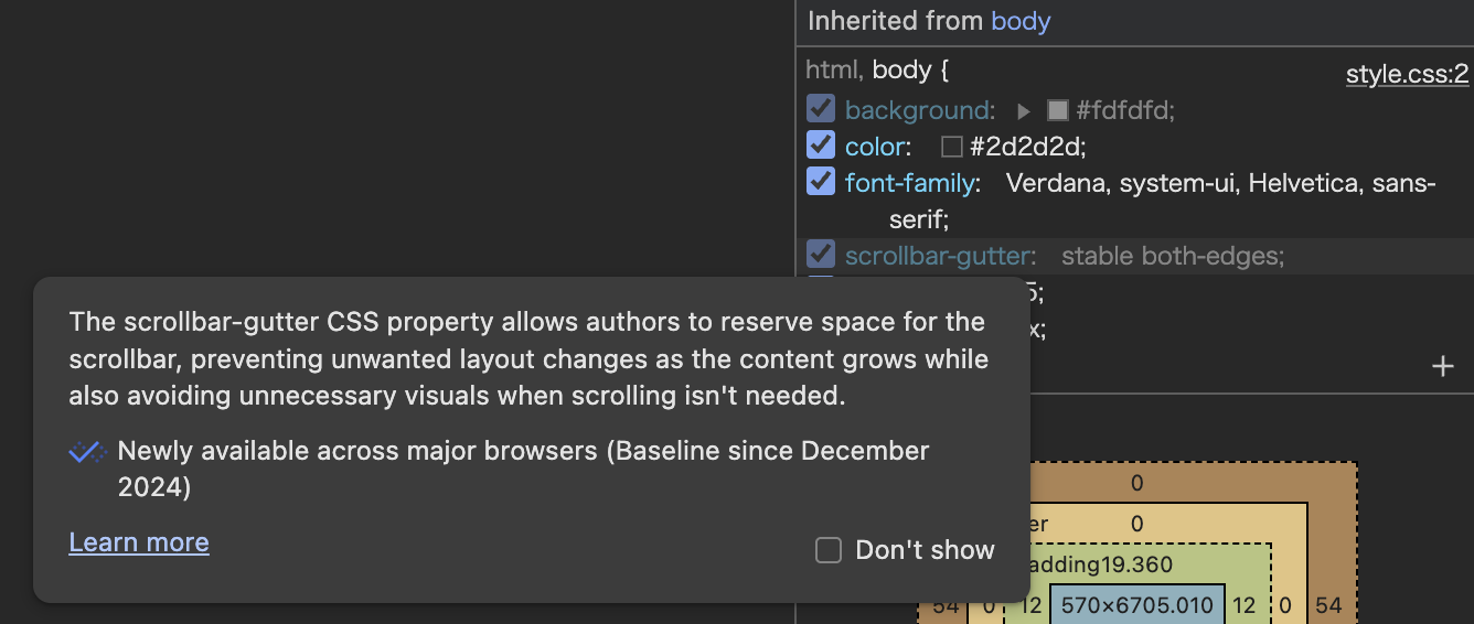 Baseline popover in chrome dev tools